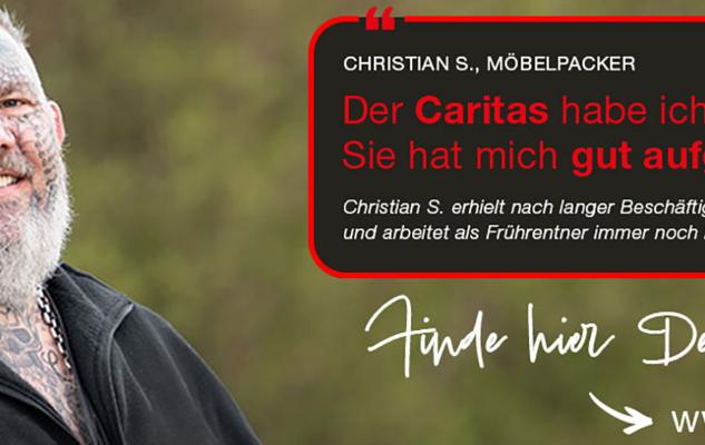 Ein tätowierter Obdachloser erklärt, dass die Caritas ihm geholfen hat. (c) Caritas Ein tätowierter Obdachloser erklärt, dass die Caritas ihm geholfen hat.