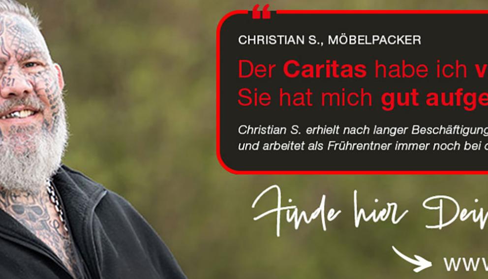 Ein tätowierter Obdachloser erklärt, dass die Caritas ihm geholfen hat. (c) Caritas Ein tätowierter Obdachloser erklärt, dass die Caritas ihm geholfen hat.