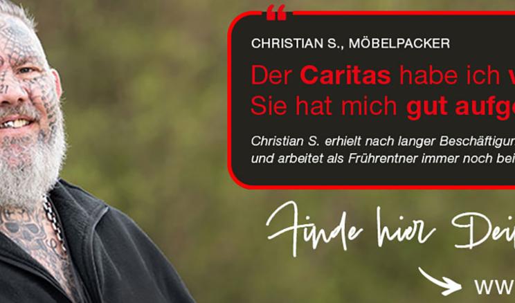 Ein tätowierter Obdachloser erklärt, dass die Caritas ihm geholfen hat. (c) Caritas Ein tätowierter Obdachloser erklärt, dass die Caritas ihm geholfen hat.